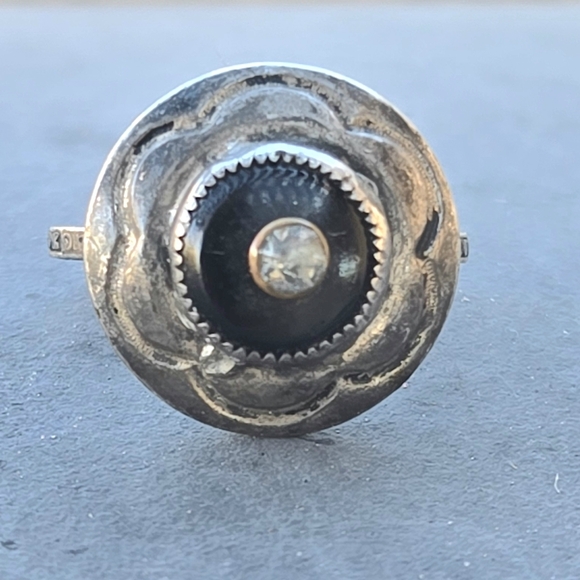 Vintage Martelli Sterling Silver Flower Ring Onyx Art Deco - Picture 1 of 7